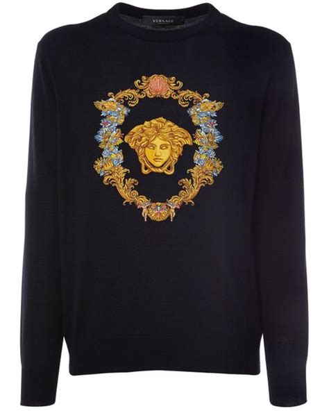 versace pullover herren blau|versace patch embroidery hoodie.